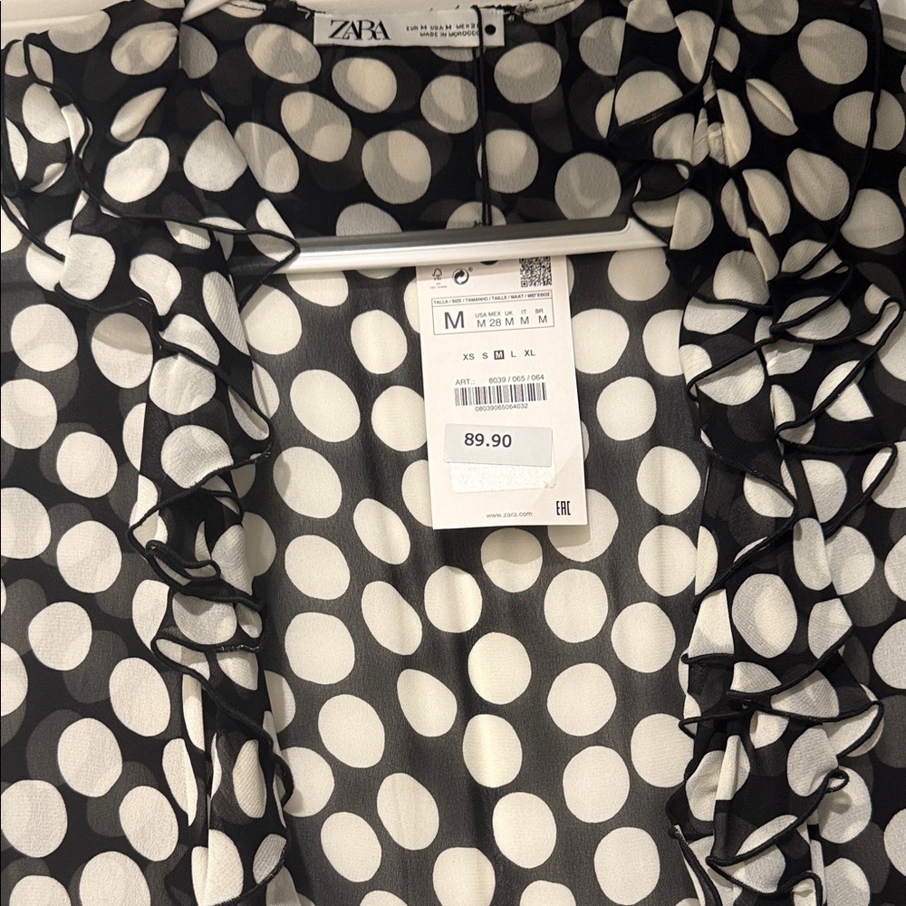Zara Black and Cream Polka Dot Blouse - Picture 3 of 7
